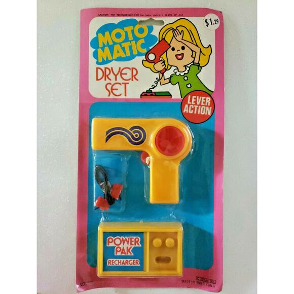 Vintage Dime Store Toy Plastic Play Hair Dryer Set 1970s Nos New Hong Kong U148 - Picture 1 of 2